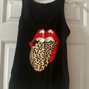 Black Graphic Tank Top Red Lips & Leopard Tongue. Size medium.